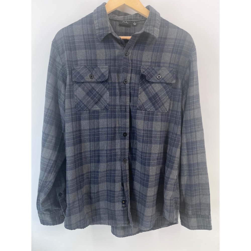 Burnside Mens Plaid Flannel Shirt Long Sleeve Navy Gray L Rustic Grunge